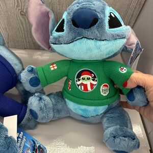 Disney Blue Stitch Plush with Green Holiday Sweater